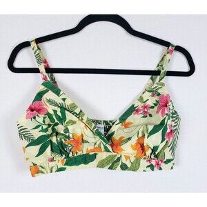 Old Navy Womens M Cross Front Poplin Bralette Festival Resort Hawaiian Tropical